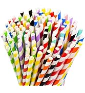 Lives on Green [100 Counts] 7.75 Inch Colorful Striped Disposable Paper Drinking Straws, 10 Assor...