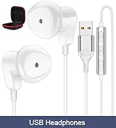 USB Headphones with Microphone for PC/Laptop, 2.3M USB-A Earbuds for PS5,HiFi Stereo Wired Earpho...
