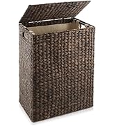 Casafield Large Laundry Hamper with Lid and Removable Liner Bag - Espresso, Woven Water Hyacinth ...