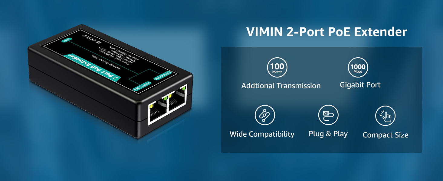 VIMIN 1 in 2 out PoE Extender