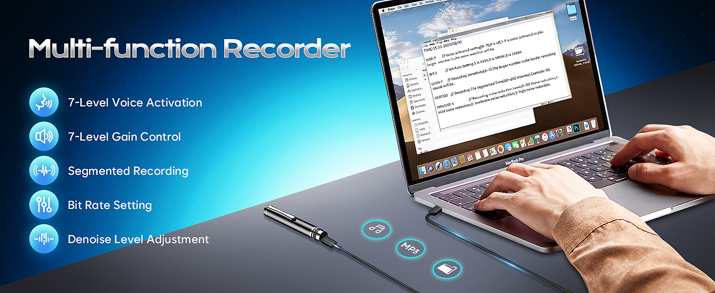 Digital Voice Activated RecoVoice Activated Sound Audio Tap Recorder Devicerder