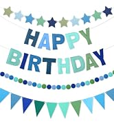 Pre-Strung Felt Happy Birthday Banner Decorations | 3D Felt Happy Birthday Banner with Fabric Sta...