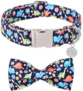 DOGWONG Dinosaur Dog Collar with Bowtie - Blue Dog Bow Collar Boy Dog Collars with Bow Adjustable...
