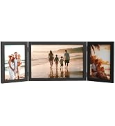 WARM&amp;LOVE 3 Picture Frame, 4x6 &amp; 6x8 Triple Folding Hinged Photo Frames, Rustic Wood Desk Family ...