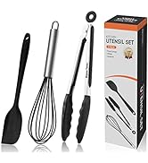 Silicone Tongs for Cooking Set of 3,Maywe Tanso 11"Kitchen Tongs with Silicone Tips- 600°F Heat R...