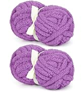 Eustoma Purple Chunky Chenille Yarn for Crocheting &amp; Knitting, Super Bulky Soft Plush Warm Fluffy...
