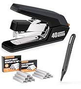 MARSROCK Effortless Heavy Duty Desktop Stapler, 40 Sheet Capacity, 1-Finger Press Stapling, Ergon...