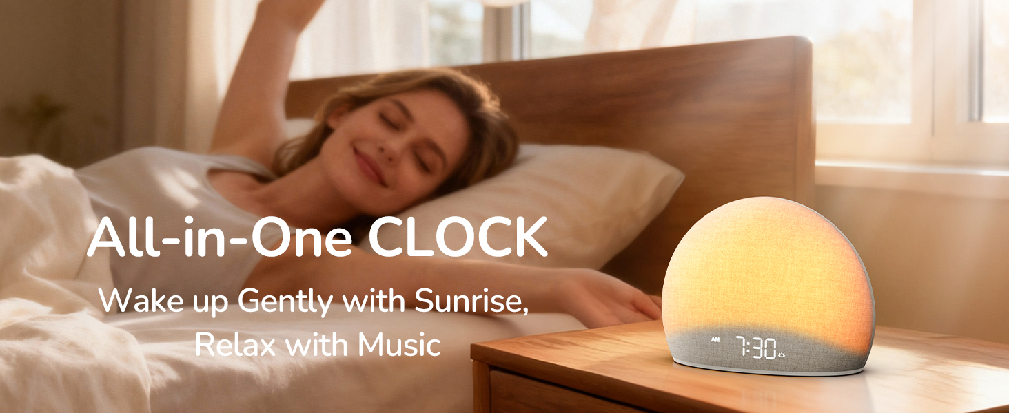 All-in-One CLOCK Wake to Sunrise Light,Relax with Music