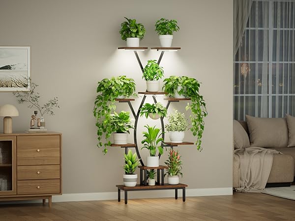 Plant Stand Indoor with Grow Lights 9 Tiered Tall Plant Shelf for Hallway