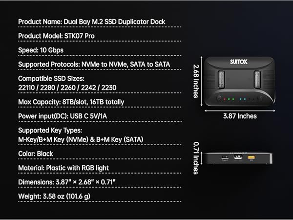 High-Speed 10Gbps USB C M.2 SSD Docking Station with One-Click Offline Cloning and Dual-Bay Support