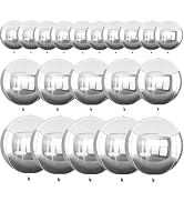 TONIFUL 16Pcs Large Silver 4D Giant Round Foil Balloon 4D Mirror Metallic Mylar Sephere Balloons ...