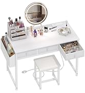 Lufeiya White Makeup Vanity Desk with Mirror and Lights, 40 inch Make Up Vanity Desks with Drawer...