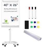 TSJ OFFICE Rolling Whiteboard Standing - 40 x 26 Inches Magnetic Mobile White Board with Stand, H...