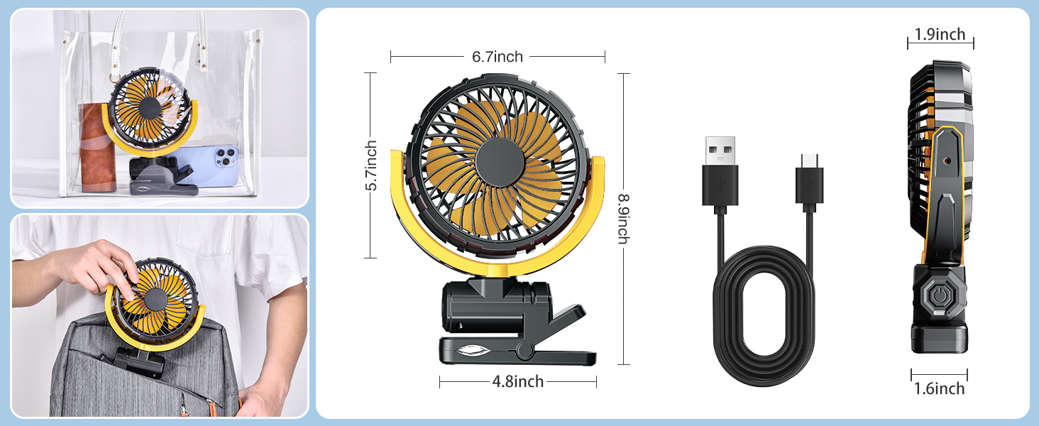 HIYJEN Car Fan 5V USB Small Clip on Sun Visor Fan for Front/Rear Seat