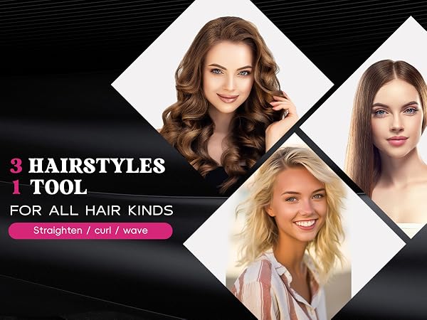 3-in-1 Versatile Styler: Create Sleek Straight, Bouncy Curls, and Beach Waves