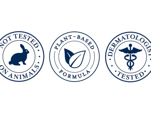 Not Tested on Animals, Plant-Based formula, Dermatologist Tested