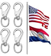 PAMASE Large Flag Clips for Flagpole Rope - 4pcs Heavy Duty 0.3in Thick Zinc Alloy Metal Swivel S...