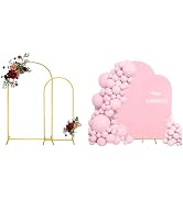 7.2FT &amp; 6FT Metal Arch Backdrop Stand and Pink Round Top Spandex Fitted Arch Backdrop Cover for B...