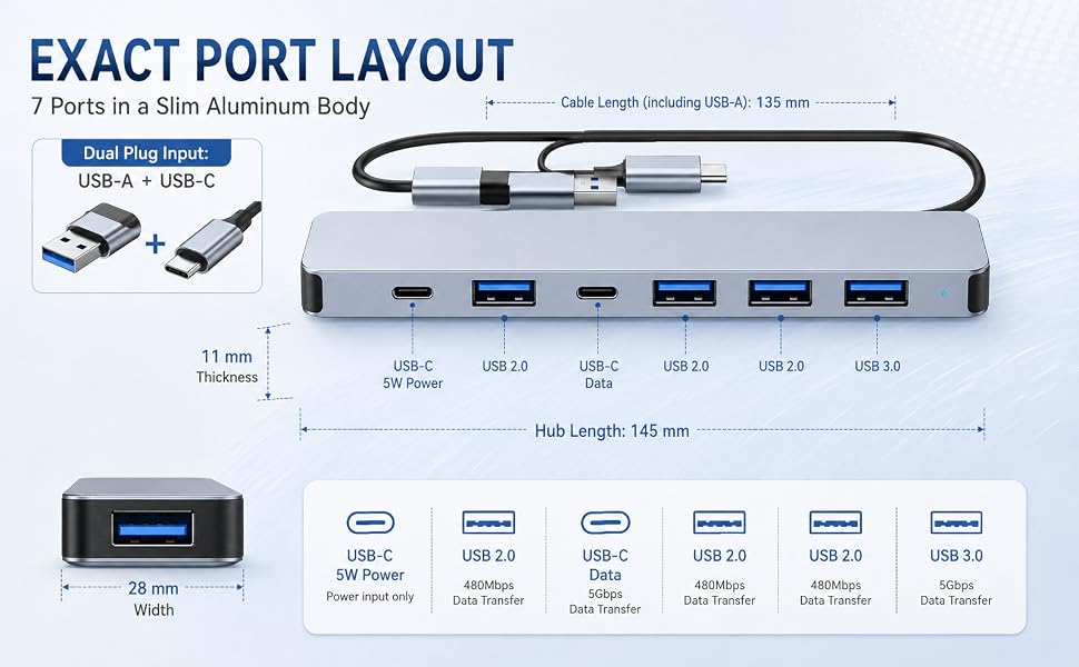 Aluminum USB C &amp;amp; USB Hub 7-in-1