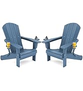 SERWALL Folding Adirondack Chair, Weather Resistant Adirondack Chairs Set of 2, Plastic Outdoor C...