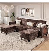COLAMY 118" Modular Sectional Cloud Couch, Midcentury Modern 4-Seat U-Shaped Sofa, with USB Type ...