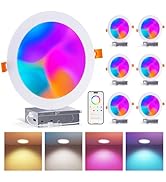 Smart Recessed Lighting 6 Inch, RGBCW Color Changing Canless Recessed Ceiling Lights, Dimmable Re...