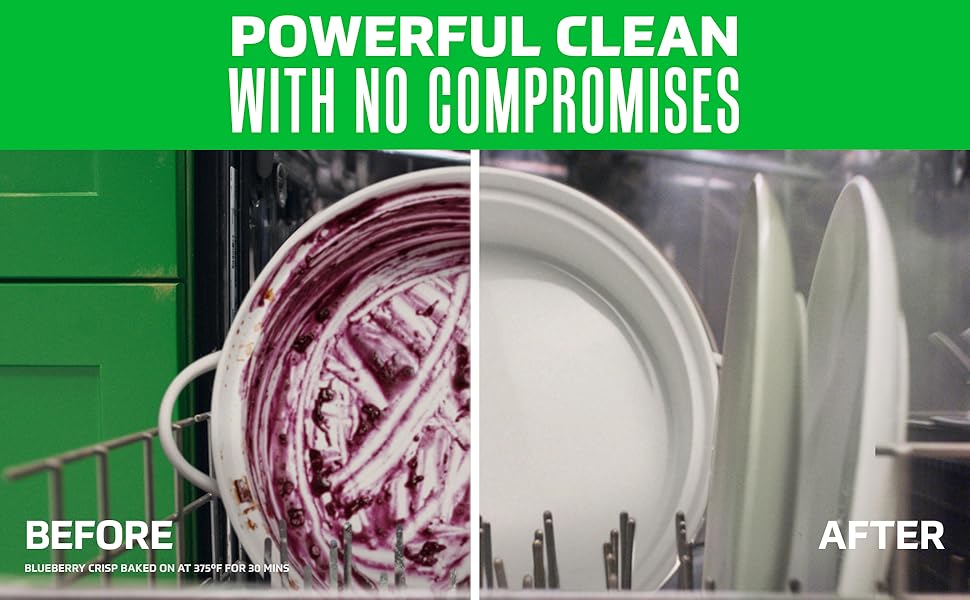 Greasy pan, Before &amp; After, showing the powerful clean with no compromises of Free &amp; Clear.