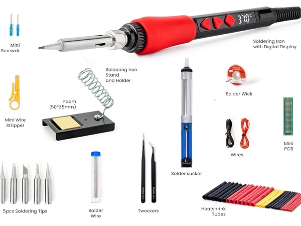 soldering iron with digital display stand soldering tips desoldering pump solder wire