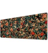 Retro Floral Gaming Mouse Pad Large Desk Mat Extended Keyboard Mouse Pad Anime Mousepad with Non-...