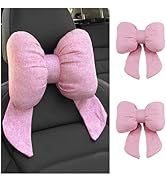 Figpade 2PCS Cute Bow Car Headrest Pillow,Comfortable &amp; Breathable Car Neck Pillows for Relief Ne...