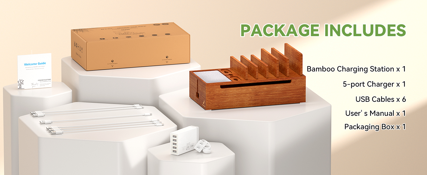 Pezin & Hulin Bamboo Charging Station Organizer for Multiple Devices Desktop Docking Charging Stand