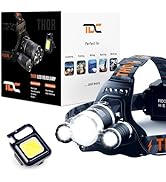 TDC Headlamp Combo: Powerful Thor Rechargeable Headlamp + Super Bright COB Keychain Flashlight Re...
