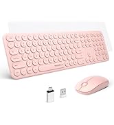Mobifice Cute Wireless Keyboard and Mouse Combo Slim 2.4GHz USB Cordless Full Size Silent Retro K...
