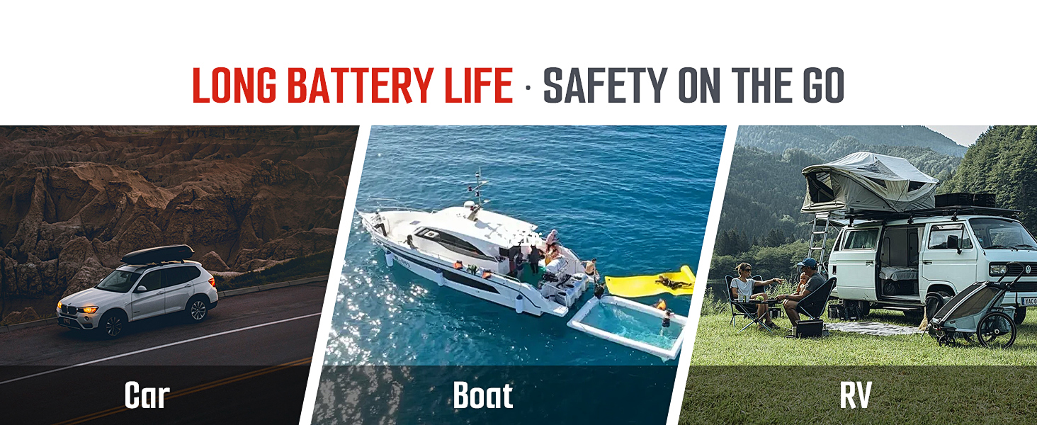 Long Battery Life · Safety on the Go