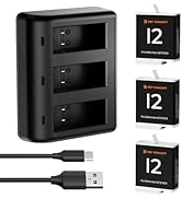 K&amp;F Concept Hero 12 - Paquete de 3 baterías enduro de 1730 mAh con cargador de 3 ranuras compatib...