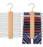 Uinicor Tie Hanger, Rust Resistant Wooden Necktie Organizer with 20 Swivel Hooks, 360 Degree Rota...