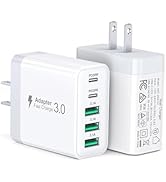 USB C Charger Block, [2-Pack] 50W 5-Port USB C Wall Charger Type C Fast Charging Blocks Cube, Mul...