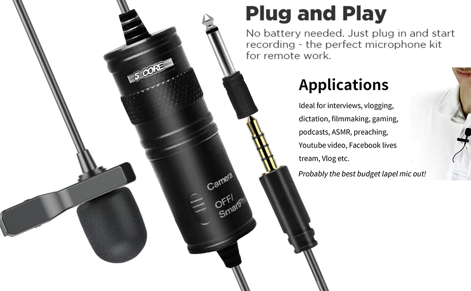 Omnidirectional Condenser Mic, Clip on Microphone, Lapel Microphone