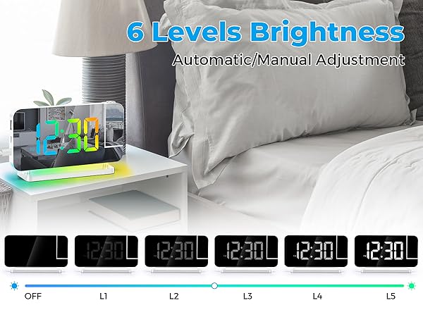 led mirror digital alarm clock with rgb night light