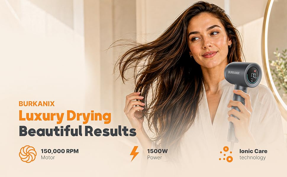 Woman holding a BURKANIX hair dryer