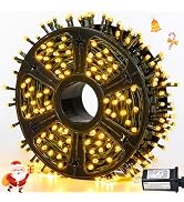 JMEXSUSS 500 LED Christmas Lights Outdoor, 173ft Warm White Christmas Tree Lights, 8 Modes Plug i...