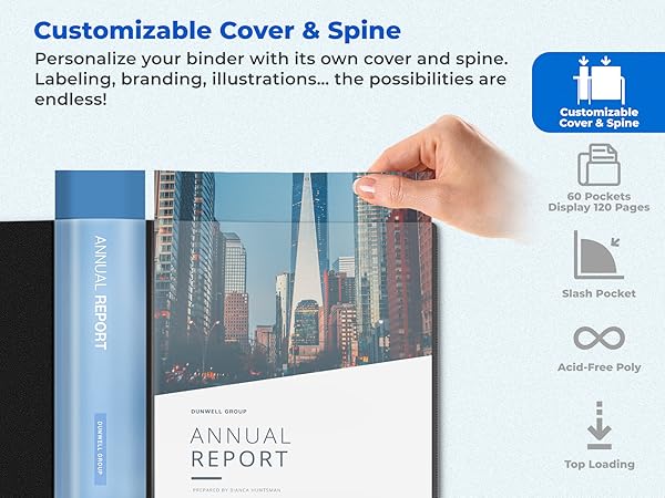 Dunwell Presentation Book 8.5x11 60-Pocket - Customizable Cover &amp; Spine