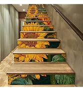 ANNA QUEEN 14 PCS Peel and Stick Sunflower Stair Stickers – 39x7 Inch, Bright Sunflower Design fo...