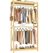Homykic Bamboo Clothes Rack with Shelves and Double Hang Rods, Portable Closet System Garment Rac...