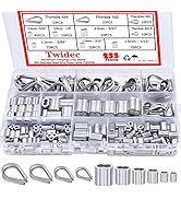 Twidec/255PCS Aluminum Crimping Loop Sleeve and 304 Stainless Steel Wire Rope Cable Thimbles 3/64...