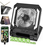 20000mAh Portable Fan Rechargeable with Solar Panel 2-in-1, 3 Speeds Cordless Battery Powered Fan...