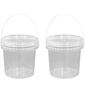 DOITOOL 2Pack Clear Plastic Bucket with Lid and Handle (1L) Ice Cream Tub with Lids, Food Grade R...