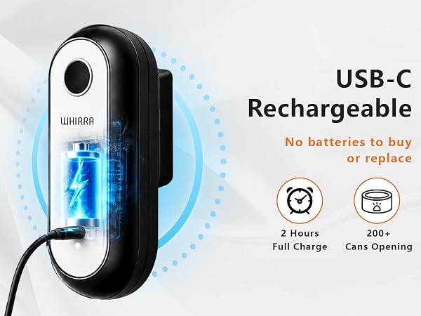 Rechargeable can opener with cordless design, allowing convenient use anywhere in the kitchen.