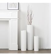 Dnnnii Tall Floor Vases Set of 3 - White Metal Cylinder Vases for Living Room Corner, Modern Hone...