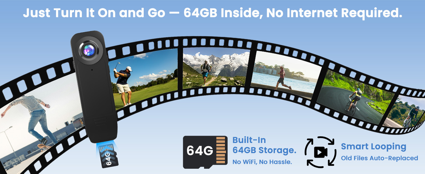 Smart Looping Body camera with 64GB Built-in Storage